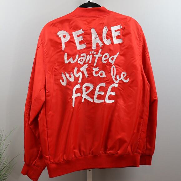 A-One Point Uomo Classic Bomber Jacket Red 3XL “Peace Wanted Just to Be Free” - Picture 1 of 3